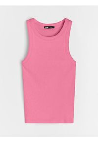 Sinsay - Bawełniany prążkowany top basic - różowy. Kolor: różowy. Materiał: prążkowany, bawełna #1