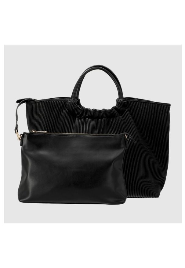Valentino by Mario Valentino - VALENTINO Duża czarna plisowana shopperka river re z saszetką. Kolor: czarny