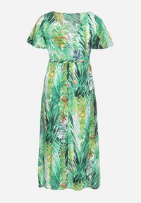 Born2be - Biało-Zielona Sukienka z Wiskozy z Kopertowym Dekoltem i Gumką w Pasie Julemia. Okazja: na spotkanie biznesowe. Kolor: biały. Materiał: wiskoza. Sezon: lato. Typ sukienki: kopertowe. Styl: elegancki, biznesowy #7