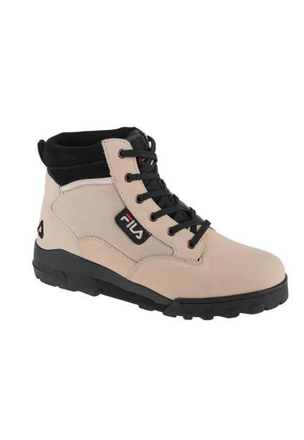 Buty do chodzenia męskie Fila Grunge II BL Mid. Wysokość cholewki: za kostkę. Zapięcie: sznurówki. Kolor: beżowy. Materiał: guma, skóra, tkanina, materiał, syntetyk. Szerokość cholewki: normalna. Sport: turystyka piesza