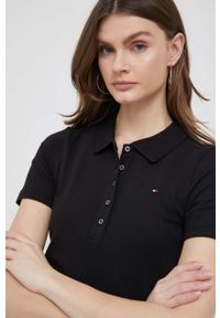 TOMMY HILFIGER - Tommy Hilfiger polo damski kolor czarny. Typ kołnierza: polo. Kolor: czarny. Materiał: bawełna, dzianina. Długość: krótkie #4