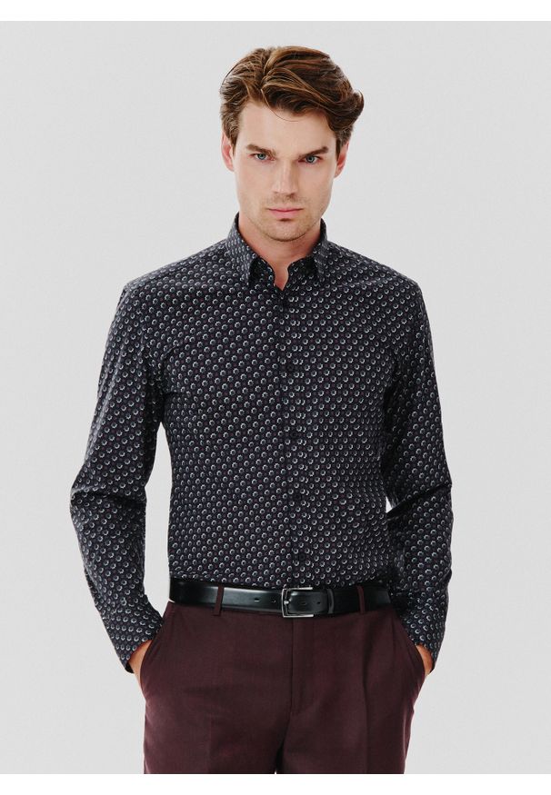 Pako Lorente - PAKO LORENTE – Koszula męska we wzorki długi rękaw. Okazja: na co dzień. Materiał: bawełna, elastan. Długość rękawa: długi rękaw. Długość: długie. Styl: casual