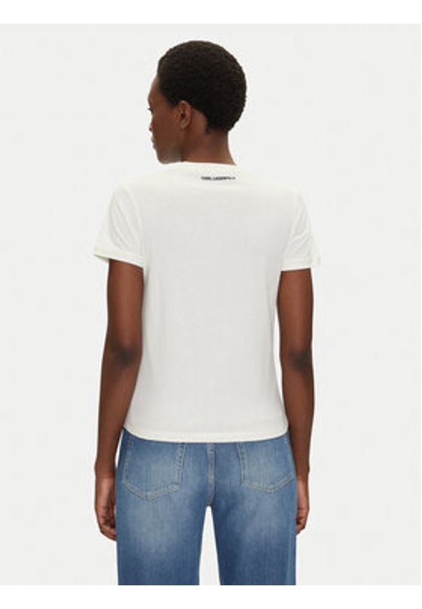 Karl Lagerfeld - KARL LAGERFELD T-Shirt A2W17112 Écru Regular Fit. Typ kołnierza: dekolt w karo. Materiał: bawełna