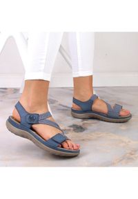 Komfortowe sandały damskie na rzepy niebieskie Rieker 64870-14. Zapięcie: rzepy. Kolor: niebieski #2