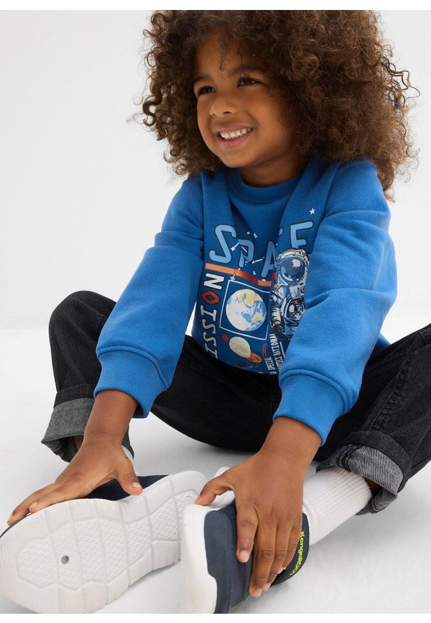 bonprix - Bluza z miękkiej mieszanki bawełny. Kolor: niebieski. Materiał: bawełna