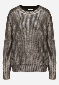Born2be - Czarno-Złoty Pudełkowy Sweter o Klasycznym Kroju z Metalicznym Połyskiem Everitra. Okazja: na co dzień. Kolor: czarny. Materiał: jeans. Długość rękawa: długi rękaw. Długość: długie. Styl: klasyczny