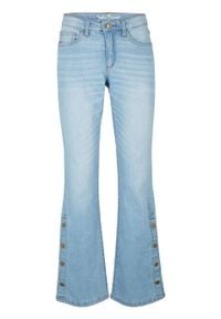 Dżinsy ze stretchem BOOTCUT z plisą guzikową bonprix jasnoniebieski. Kolor: niebieski #1