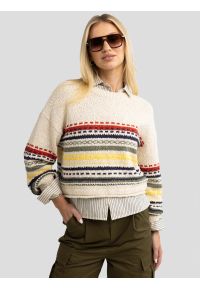 Big-Star - Sweter damski bawełniany w kolorowe paski kremowy Mixta 000. Kolor: wielokolorowy. Materiał: bawełna. Wzór: paski, kolorowy. Sezon: lato. Styl: vintage, retro