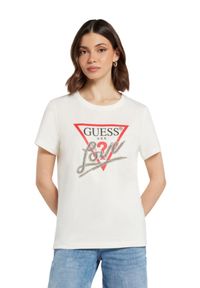 Guess - GUESS Biały t-shirt damski Love Tee. Kolor: biały