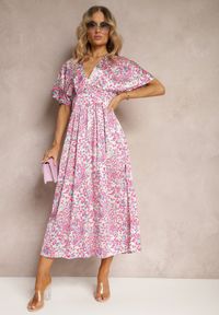 Renee - Fioletowa Sukienka o Rozkloszowanym Kroju z Ozdobnym Pasem w Talii Dovbia. Kolor: fioletowy. Typ sukienki: rozkloszowane. Styl: elegancki