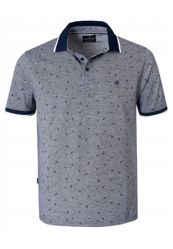 Bawełniana, Męska Koszulka Polo - Pako Jeans - Granatowy Melanż. Okazja: na co dzień. Typ kołnierza: polo. Kolor: niebieski. Materiał: bawełna. Wzór: melanż. Styl: casual