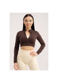 GYM GLAMOUR - Bluza fitness damska Gym Glamour bezszwowa rozpinana. Kolor: brązowy. Sport: fitness