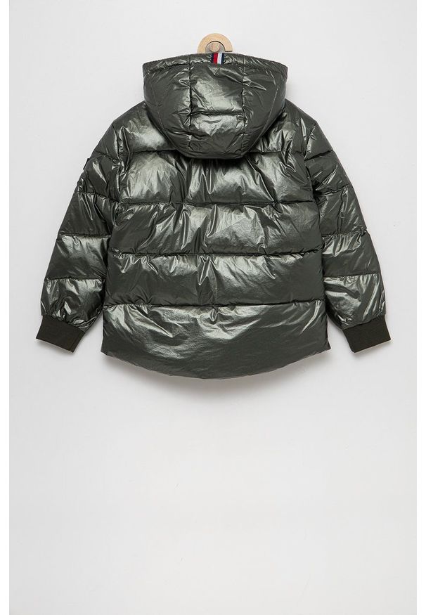 TOMMY HILFIGER - Tommy Hilfiger Kurtka dziecięca kolor beżowy. Okazja: na co dzień. Kolor: zielony. Materiał: puch. Długość: długie. Styl: casual