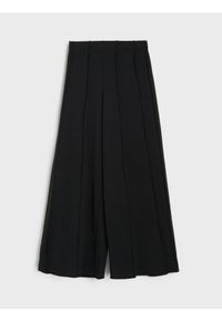 Sinsay - Prążkowane spodnie wide leg - czarny. Kolor: czarny. Materiał: prążkowany