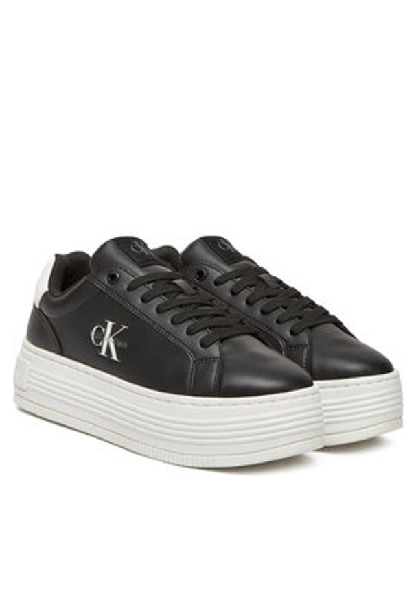 Calvin Klein Jeans Sneakersy Bold Flatf Low Lace Lth YW0YW01878 Czarny. Kolor: czarny. Materiał: skóra