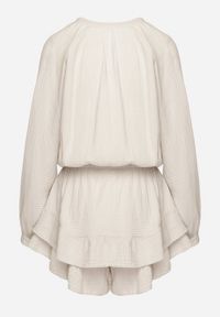 Born2be - Jasnobeżowy Bawełniany Kombinezon z Elastyczną Gumką w Talii i Spódnico-Spodenkami Gleasea. Okazja: na co dzień. Kolor: beżowy. Materiał: bawełna. Styl: casual, elegancki #5