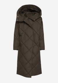 Born2be - Ciemnozielona Kurtka Płaszcz z Geometrycznym Pikowaniem Johnatta. Kolor: zielony. Wzór: geometria #4