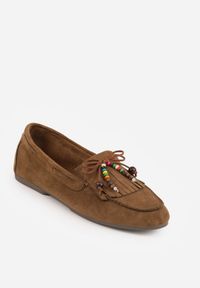 Born2be - Ciemnobeżowe Mokasyny VICES z Wkładką ze Skóry Naturalnej i Ozdobnymi Koralikami Neni. Okazja: na co dzień. Kolor: beżowy. Materiał: skóra. Styl: casual, klasyczny, elegancki #4