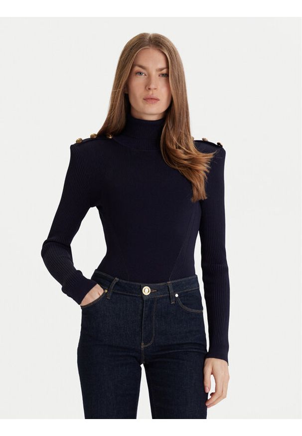 Gaudi Golf 521FD53037 Granatowy Regular Fit. Typ kołnierza: golf. Kolor: niebieski. Materiał: wiskoza, syntetyk