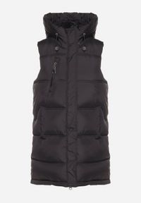 Born2be - Czarna Kamizelka Pikowana z Ozdobnym Suwakiem z Kapturem Fortisse. Okazja: na co dzień, na spotkanie biznesowe. Typ kołnierza: kaptur. Kolor: czarny. Styl: biznesowy, casual, elegancki, klasyczny #5