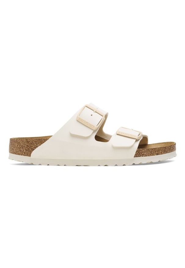 Birkenstock - BIRKENSTOCK ARIZONA BF EGGSHELL Klapki damskie. Okazja: na plażę, na co dzień. Kolor: beżowy. Materiał: jeans, materiał, skóra. Wzór: paski. Sezon: lato. Styl: elegancki, casual, klasyczny