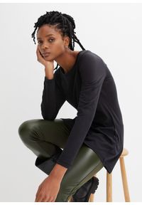 bonprix - Bawełniana bluzka z długim rękawem. Kolor: czarny. Materiał: bawełna. Długość rękawa: długi rękaw. Długość: długie #1