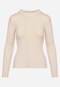 Born2be - Beżowy Prążkowany Sweter z Bawełną Mevin. Okazja: na co dzień. Kolor: beżowy. Materiał: bawełna, prążkowany. Styl: casual, elegancki #2