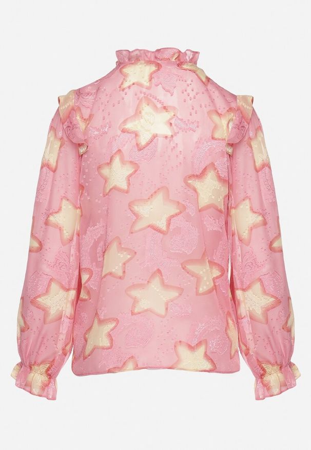 Born2be - Różowa Koszula w Gwiazdki z Falbankami Klimixa. Typ kołnierza: kołnierz z falbankami. Kolor: różowy. Styl: klasyczny