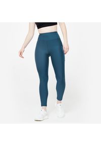 DOMYOS - Legginsy fitness damskie Domyos. Stan: podwyższony. Kolor: wielokolorowy, turkusowy, niebieski. Materiał: materiał, poliester, elastan. Sport: fitness