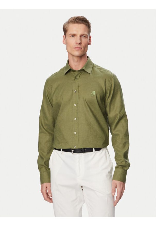 Karl Lagerfeld - KARL LAGERFELD Koszula 605084 562791 Zielony Regular Fit. Typ kołnierza: dekolt w karo. Kolor: zielony. Materiał: len