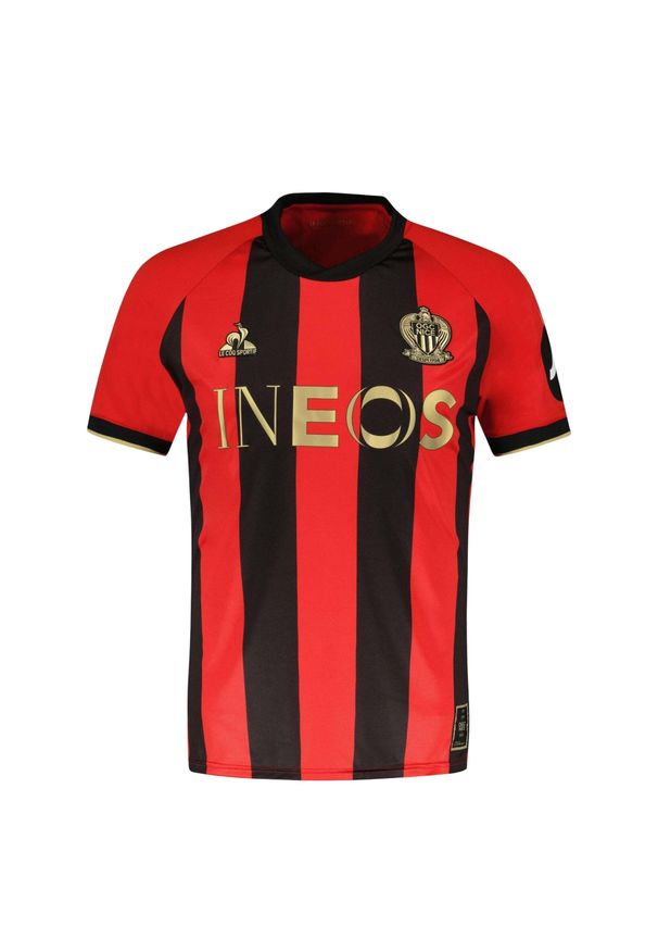 Le Coq Sportif - Koszulka domowa OGC Nice 2024/2025. Kolor: czerwony, wielokolorowy, czarny. Sport: piłka nożna