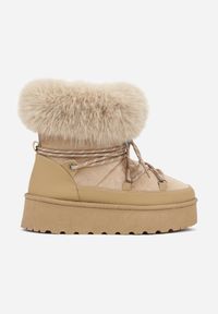 Born2be - Ciemnobeżowe Śniegowce na Grubej Podeszwie z Futerkiem Tesila. Okazja: na co dzień. Kolor: beżowy. Materiał: futro. Styl: casual #7