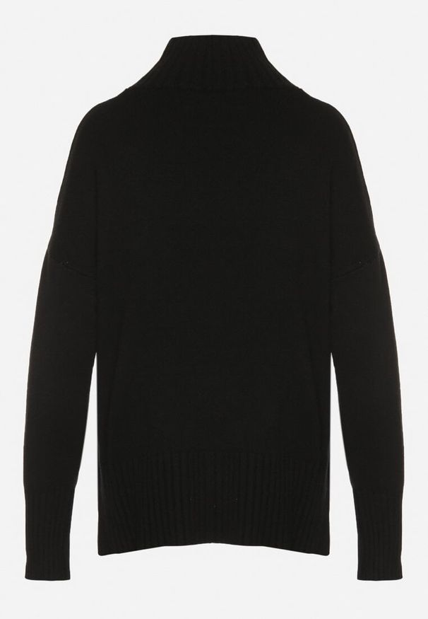 Born2be - Czarny Gładki Golf w Klasycznym Stylu Ralenatia. Okazja: na co dzień. Typ kołnierza: golf. Kolor: czarny. Materiał: skóra, jeans. Długość rękawa: długi rękaw. Długość: długie. Wzór: gładki. Styl: klasyczny