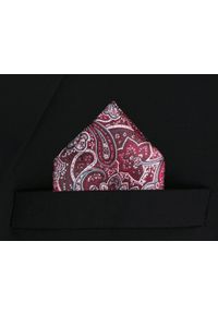 Poszetka Męska, Elegancka - Alties - Popiel i Czerwień w Orientalny Wzór. Kolor: czerwony. Materiał: poliester #3