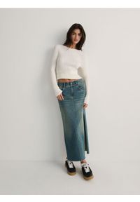 Reserved - Jeansowa spódnica maxi - ciemny turkus. Materiał: jeans