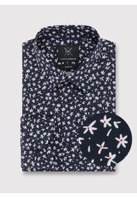 Pako Lorente - PAKO LORENTE – Granatowa koszula męska w kwiatki P23WF-1X-005-G-S. Okazja: na co dzień. Kolor: niebieski. Materiał: bawełna, elastan, jeans. Wzór: kwiaty. Styl: casual