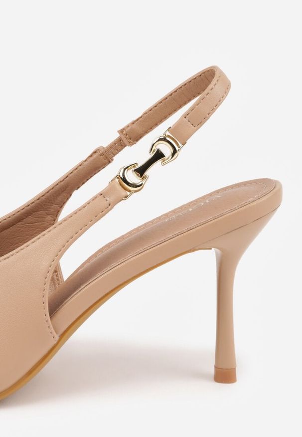 Renee - Ciemnobeżowe Szpilki Slingback VICES z Cholewką z Wycięciem V Natonale. Zapięcie: bez zapięcia. Kolor: beżowy. Materiał: koronka. Szerokość cholewki: normalna. Obcas: na szpilce