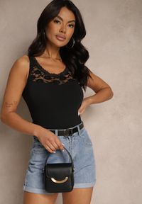 Renee - Czarny Top Bawełniany Vestila. Okazja: na co dzień. Kolor: czarny. Materiał: bawełna. Długość rękawa: na ramiączkach. Wzór: koronka. Styl: casual #3