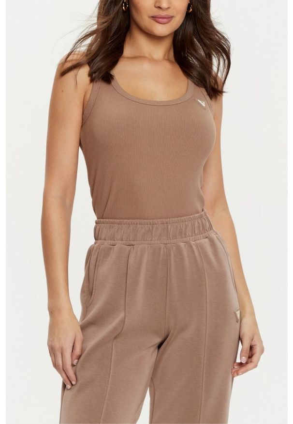 Guess - GUESS Brązowy top damski Colette. Kolor: brązowy