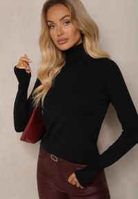 Renee - Czarny Golf z Wiskozą i Ściągaczem Izamia. Okazja: na co dzień. Typ kołnierza: golf. Kolor: czarny. Materiał: wiskoza. Styl: casual, elegancki #3