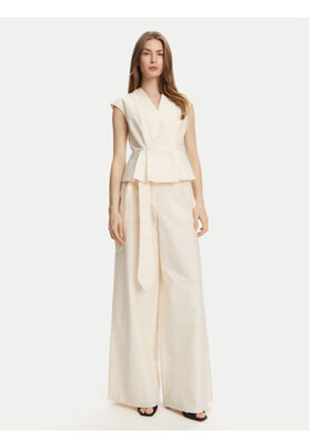 Marella Spodnie palazzo Luca 2513131032 Écru Wide Leg. Materiał: bawełna