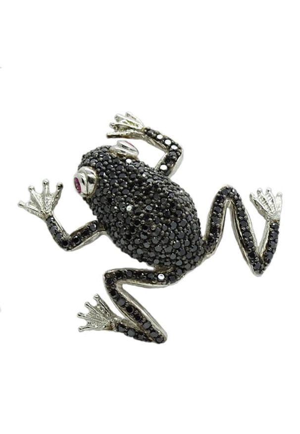 Braccatta - FELIX Srebrna broszka czarne cyrkonie żaba na szczęście. Materiał: srebrne. Kolor: wielokolorowy, czarny, srebrny. Kamień szlachetny: cyrkonia