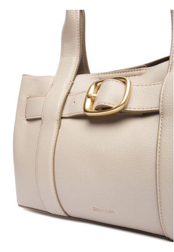 Calvin Klein Torebka Buckle Mini Tote With Strap LV04F3295G Beżowy. Kolor: beżowy. Materiał: skórzane