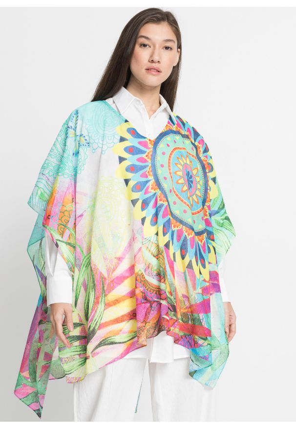 bonprix - Letnie poncho. Kolor: niebieski. Wzór: nadruk, kolorowy. Sezon: lato