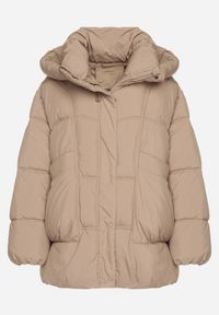Born2be - Beżowa Pikowana Kurtka o Kroju Oversize z Kapturem Galandia. Okazja: na spacer, na co dzień. Typ kołnierza: kaptur. Kolor: beżowy. Materiał: jeans, poliester. Styl: casual, elegancki #7