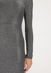 Born2be - Srebrna Sukienka z Wiskozą Ozdobiona Brokatem w Eleganckim Stylu Werirra. Kolor: srebrny. Materiał: wiskoza. Wzór: aplikacja. Sezon: zima. Styl: elegancki