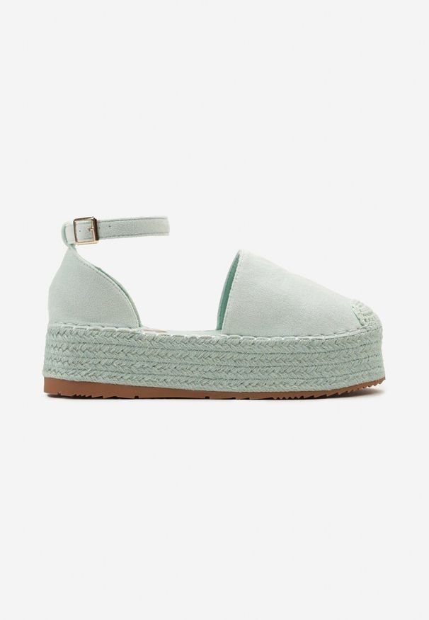 Born2be - Jasnozielone Espadryle na Plecionej Platformie ze Sprzączką Gramiza. Zapięcie: sprzączka. Kolor: zielony. Sezon: lato. Obcas: na platformie