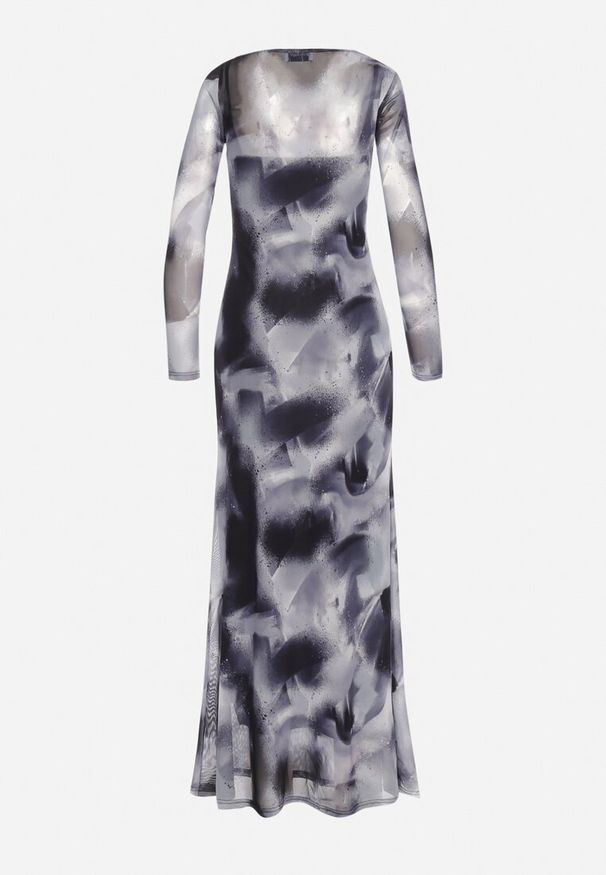 Born2be - Czarno-Szara Sukienka Siateczkowa Maxi w Abstrakcyjny Wzór Tie-Dye Orelad. Kolor: czarny. Długość: maxi