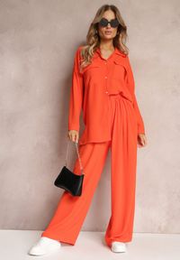 Renee - Pomarańczowy 2-częsciowy Komplet Casual z Szerokimi Spodniami i Koszulą Oversize Hyparissa. Kolor: pomarańczowy #1