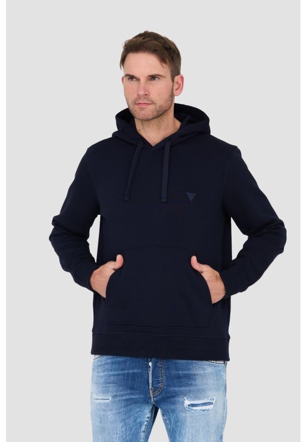Guess - GUESS Granatowa męska bluza z kapturem, Rozmiar S. Typ kołnierza: kaptur. Kolor: niebieski